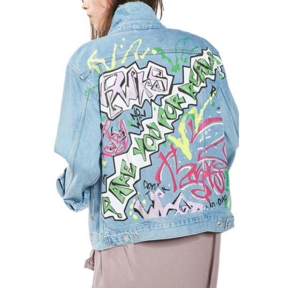 Topshop Moto Graffiti Denim Jacket - Picture 5 of 7